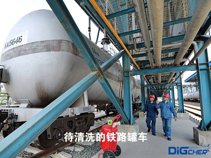 待清洗的铁路罐车